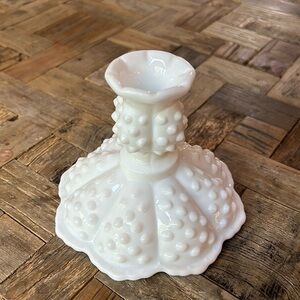 Fenton White Milk Glass Hob Nail Candle Holder